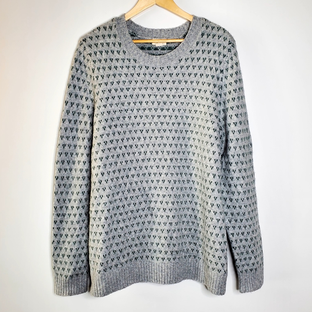 Upwest Acrylic/Wool Blend Gray Green Birds Eye Knit Sweater Men's Size Large